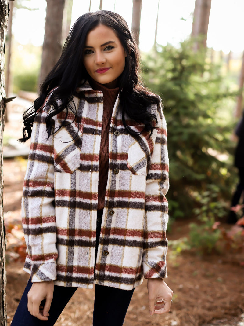 BROWN FLANNEL CROP JACKET - The Copper Closet